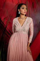 Dusky Pink Chanderi & Georgette Embroidered Anarkali Set